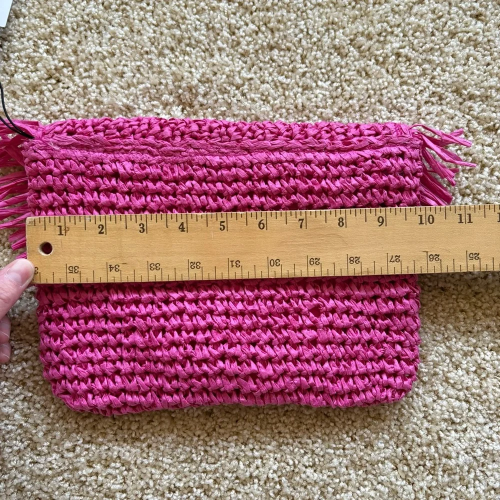 BTB Los Angeles Women's Pink Straw‎ Riley Fringe Clutch Purse Bag